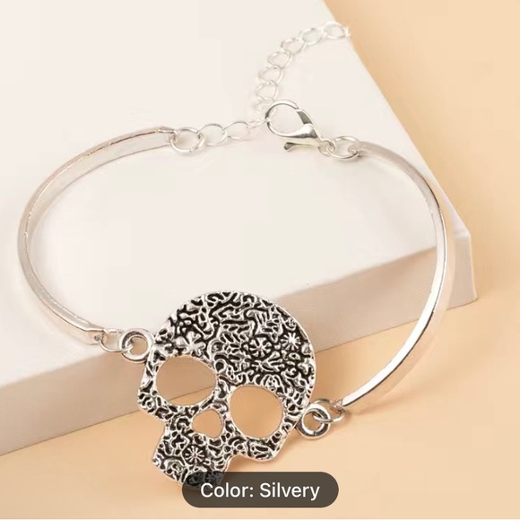 1 Pc Skull Bangle Bracelet Gothic Alloy Hand Jewelry Halloween Decoration - Picture 6 of 6